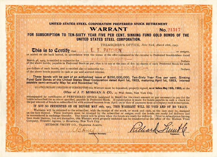 United States Steel Corporation - Preferred Stock Retirement Warrant - Very Rare